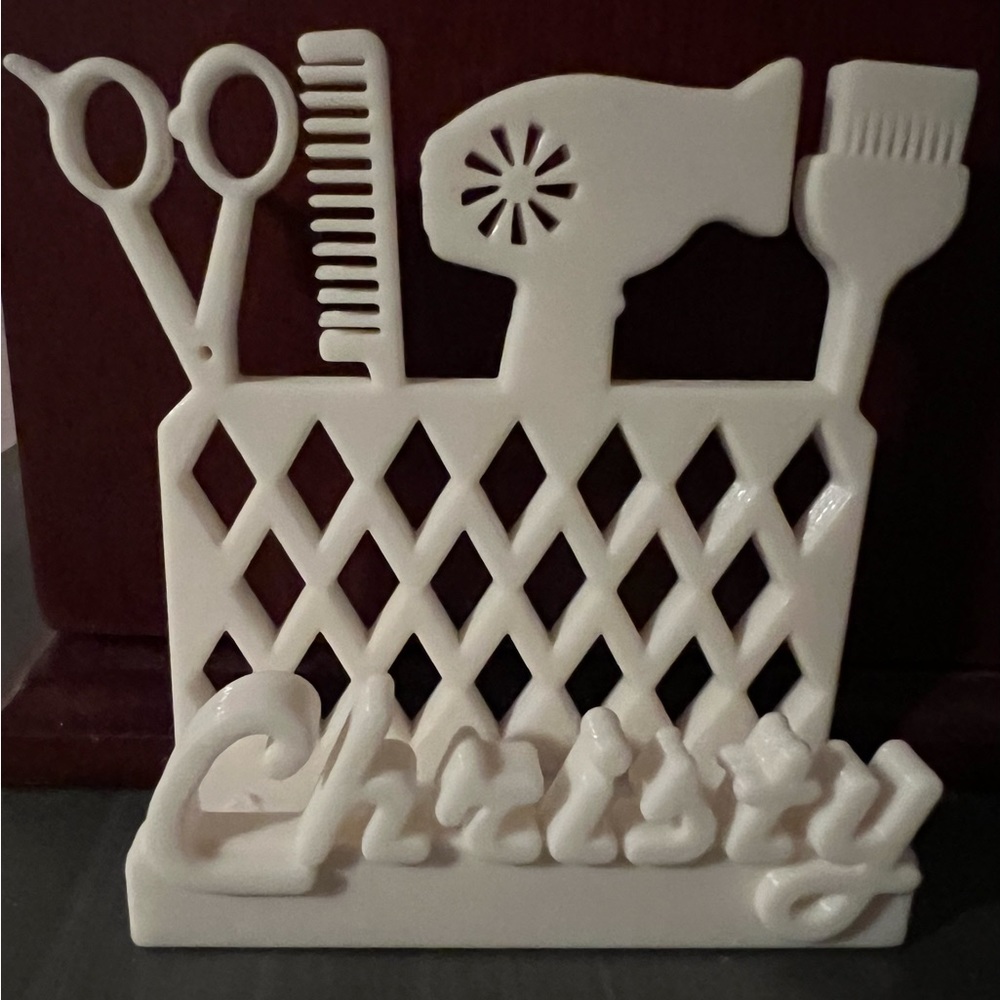 Personalized hairstylist business card holder. $25